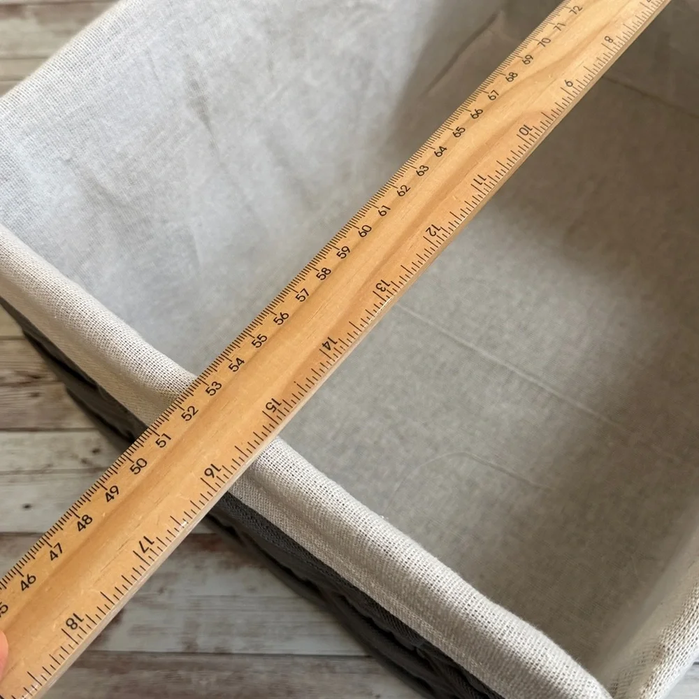 Pair Woven Fabric Baskets with Linen Liner Gray Beige 15